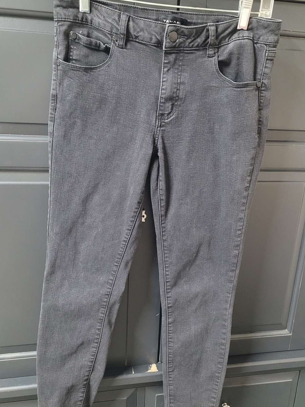 Tahari Skinny Jeans in Washed Charcoal Gray